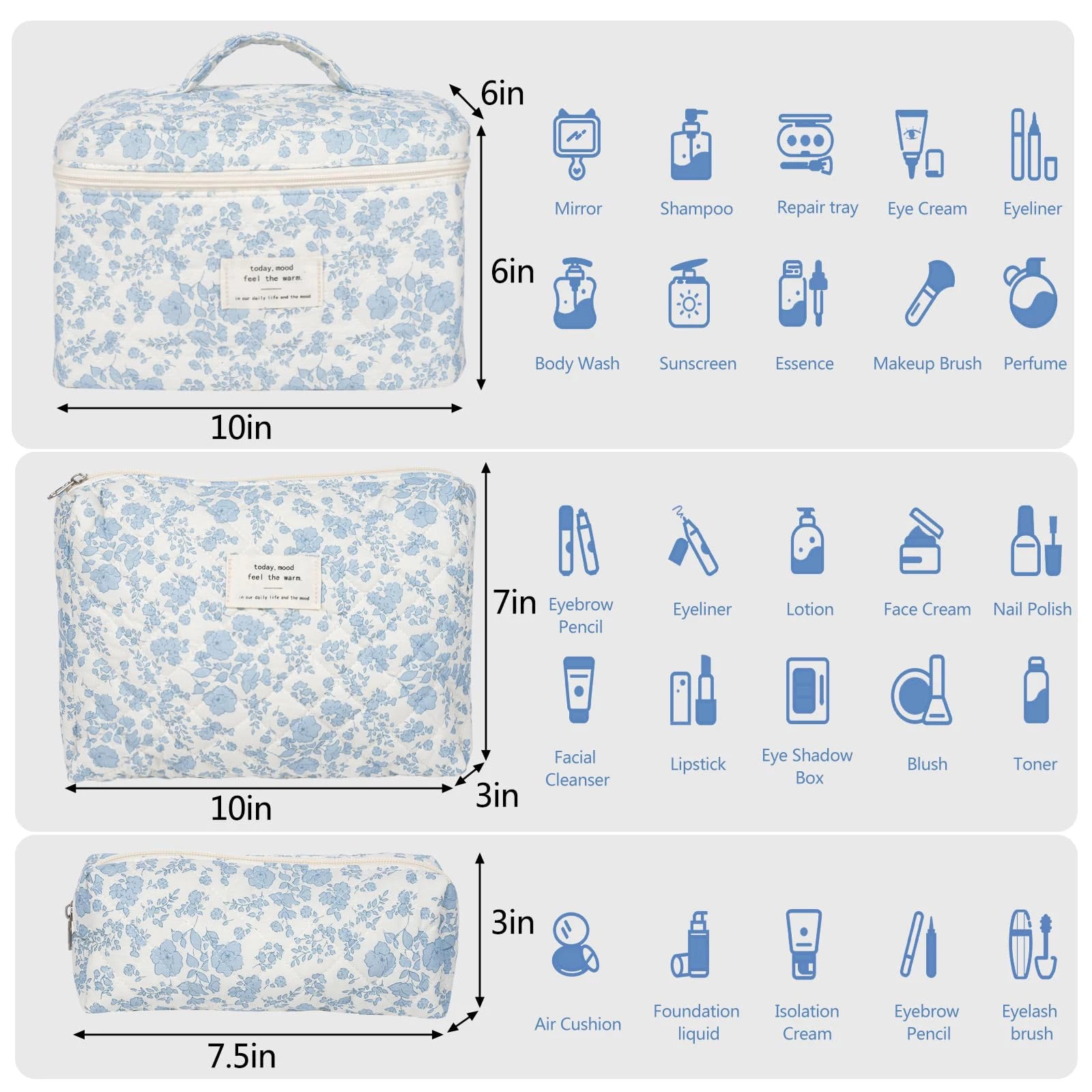 Cute Quilted Cotton Makeup Bag for Women Clean Vanilla Store