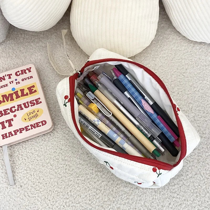 Quilted Cotton Retro Cherry Travel Cosmetic Bag Clean Vanilla Store