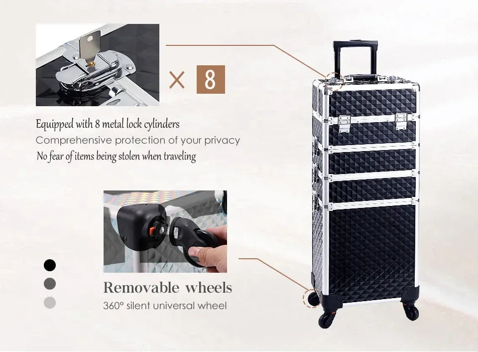 Detachable 4 in 1 Makeup Trolley Case on Wheels Clean Vanilla Store