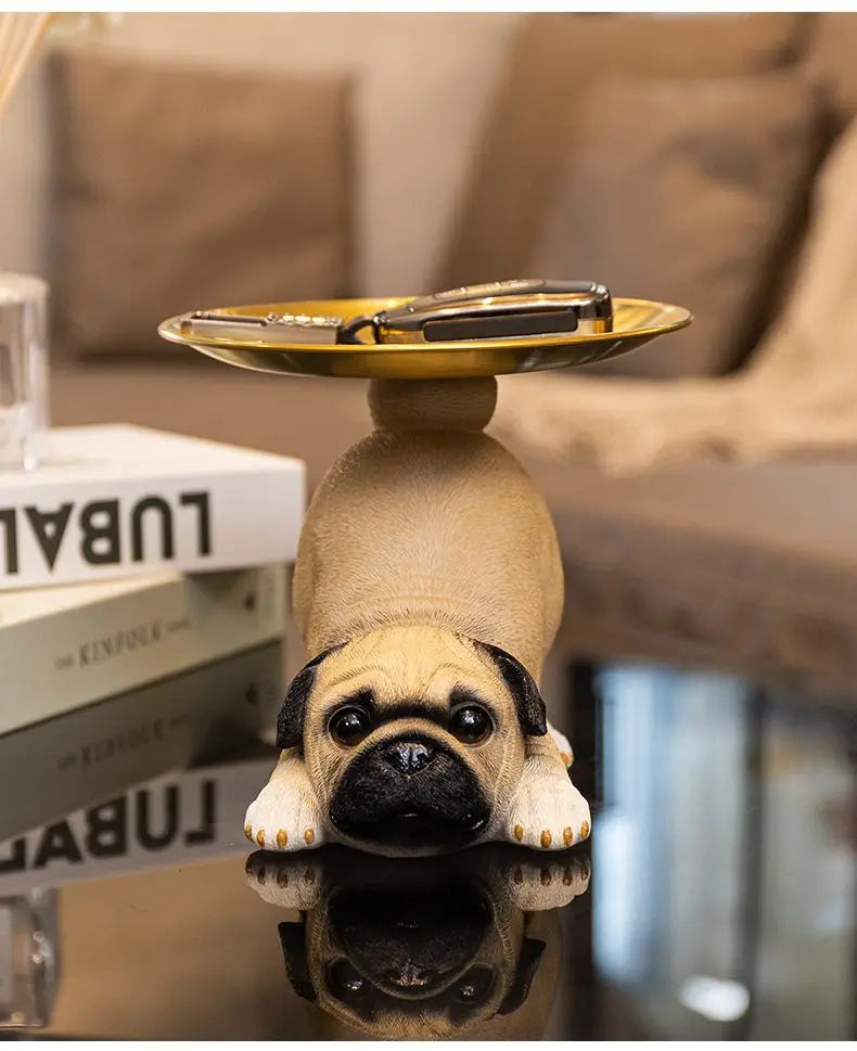 Creative Pug Statue Tray for Keys and Candy Clean Vanilla Store