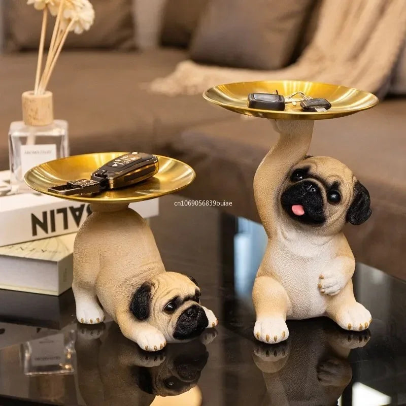 Creative Pug Statue Tray for Keys and Candy Clean Vanilla Store