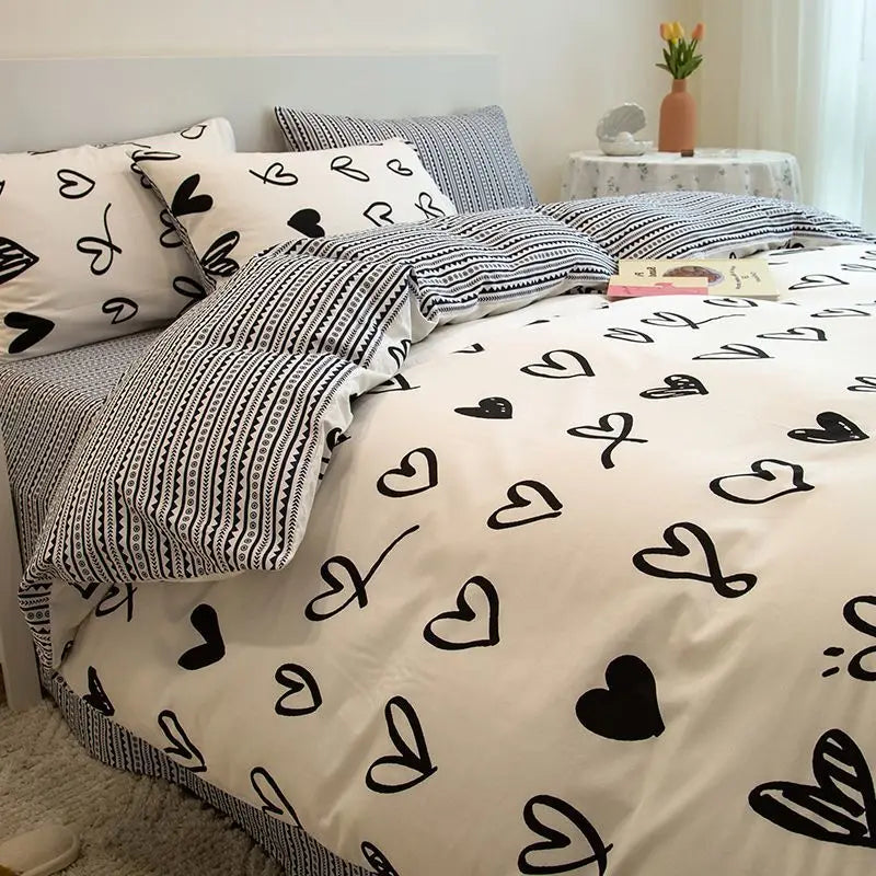 Fashion Plaid Bedding Set Brown Stripe Duvet Cover Queen Clean Vanilla Store