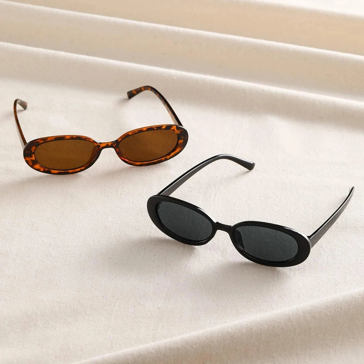 Stylish UV400 Vintage Oval Sunglasses for Women 2PCS Clean Vanilla Store