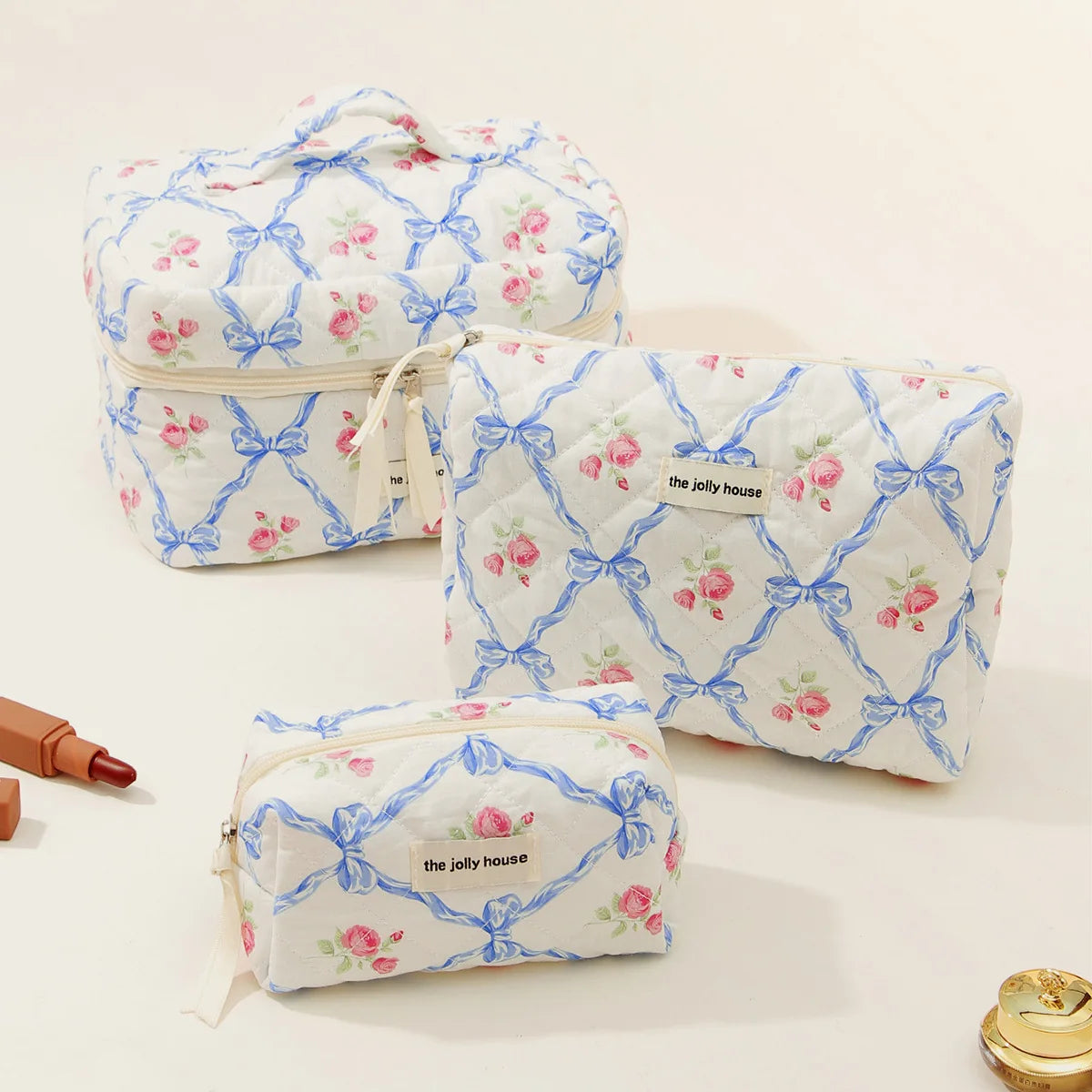 Cute Quilted Cotton Makeup Bag for Women Clean Vanilla Store