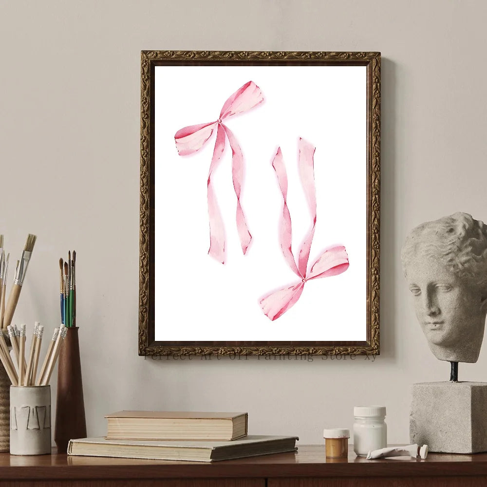 Trendy Watercolor Pink Bows Poster Art Decor Clean Vanilla Store