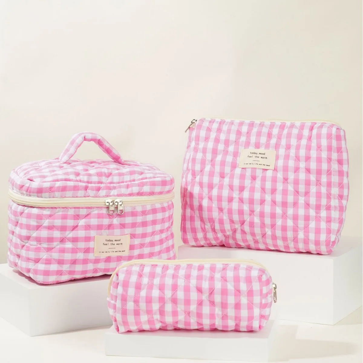 Cute Quilted Cotton Makeup Bag for Women Clean Vanilla Store