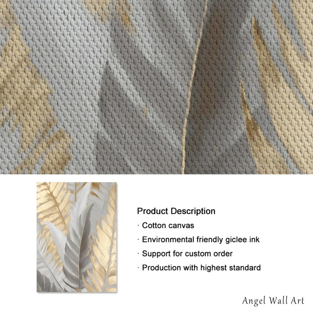 Nordic Gold Feather Canvas Painting Abstract Wall Art Clean Vanilla Store