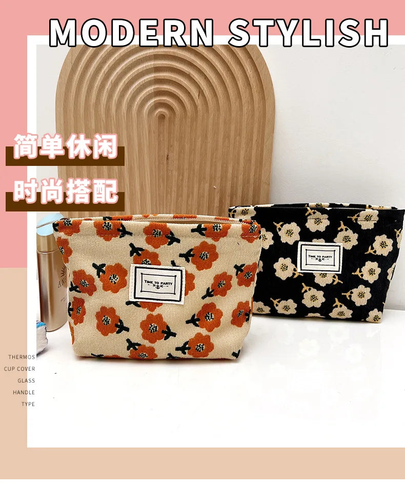 New Small Women's Cosmetic Bag with Floral Design Clean Vanilla Store