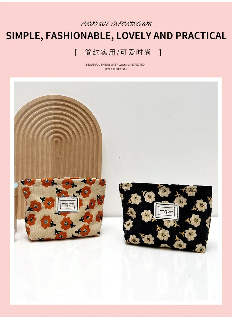 New Small Women's Cosmetic Bag with Floral Design Clean Vanilla Store