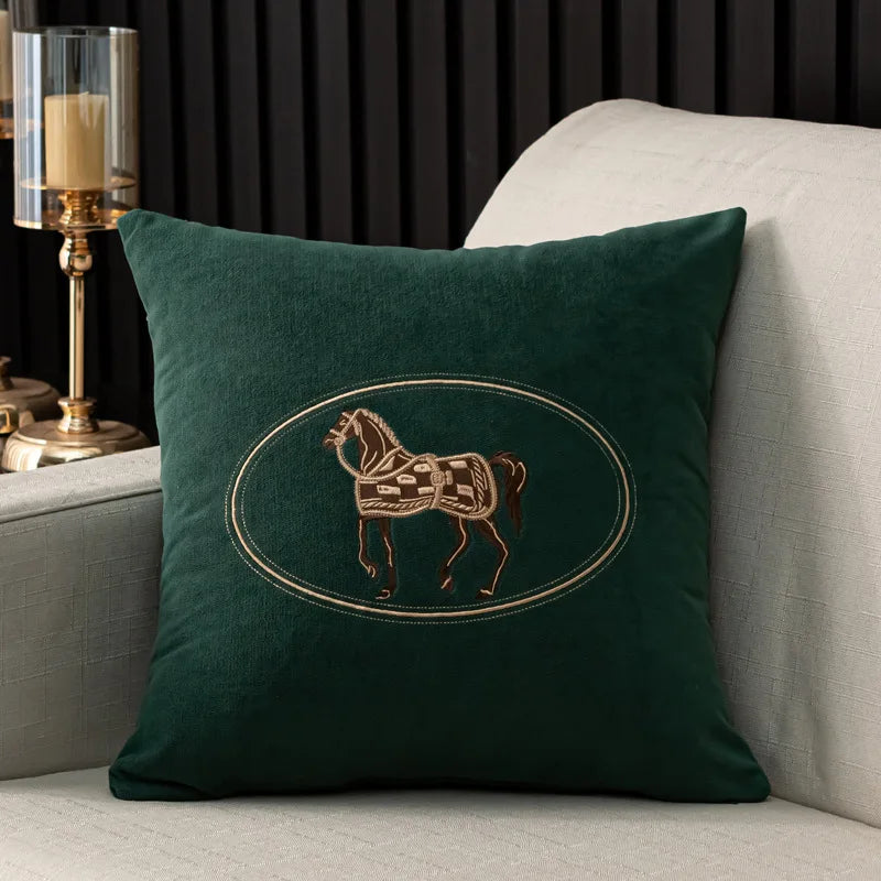 American Hand-Embroidered Cushion Cover Horse Pattern 45cm Clean Vanilla Store