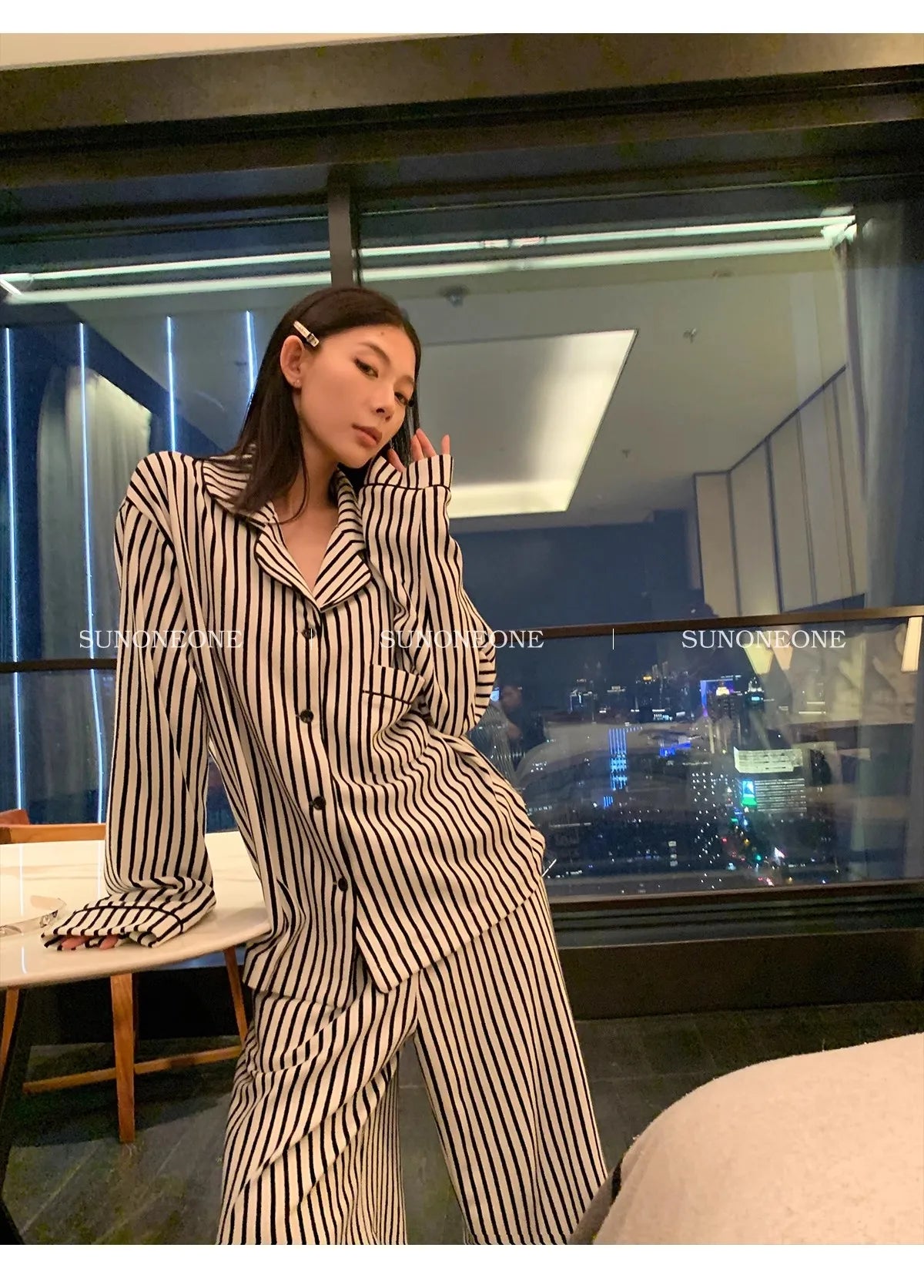 Luxury Striped Cotton Pajamas Women's Wide Leg Set Clean Vanilla Store