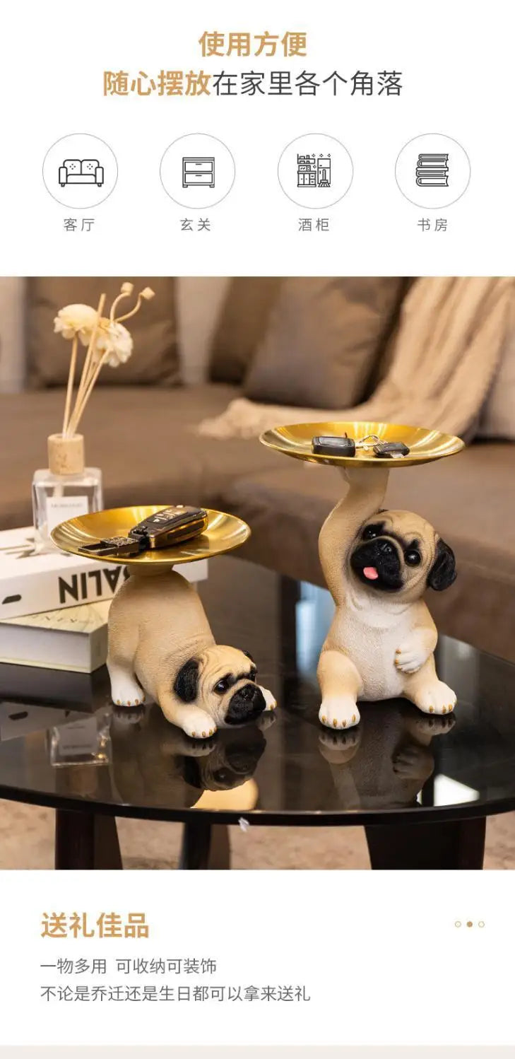 Creative Pug Statue Tray for Keys and Candy Clean Vanilla Store