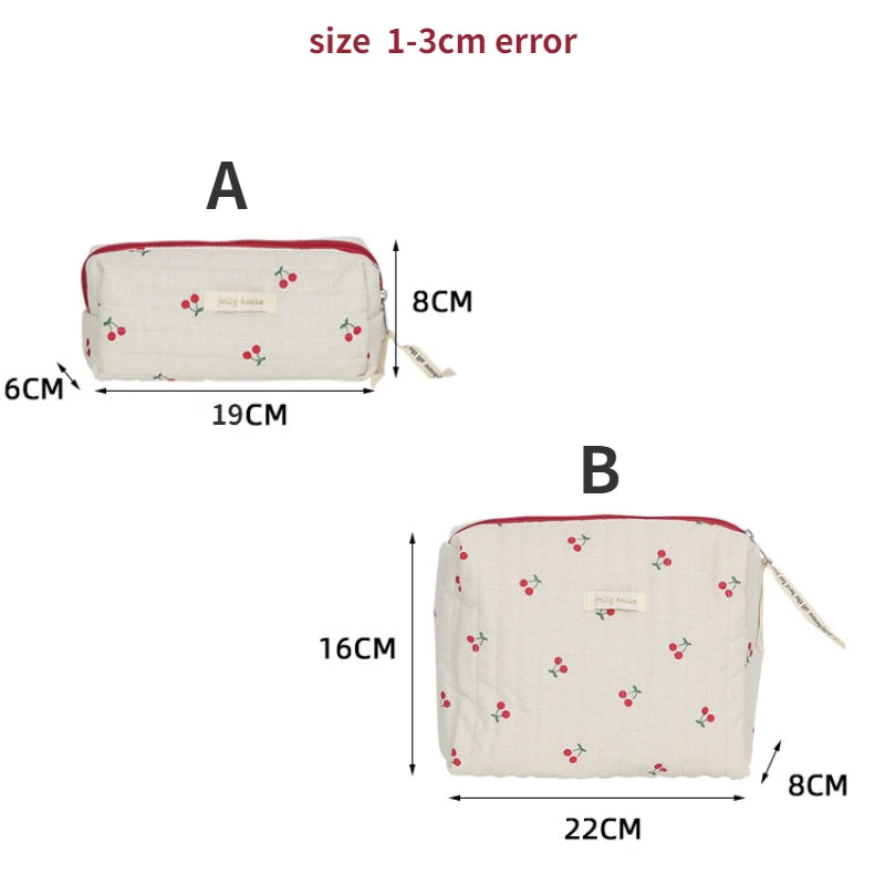 Quilted Cotton Retro Cherry Travel Cosmetic Bag Clean Vanilla Store