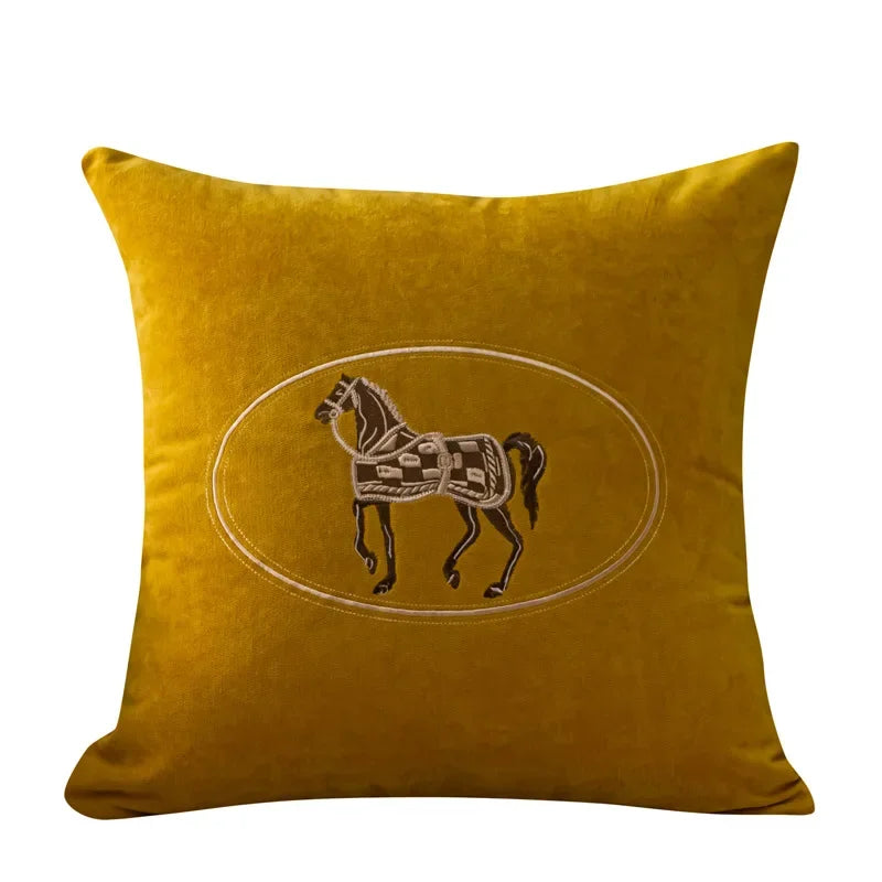 American Hand-Embroidered Cushion Cover Horse Pattern 45cm Clean Vanilla Store