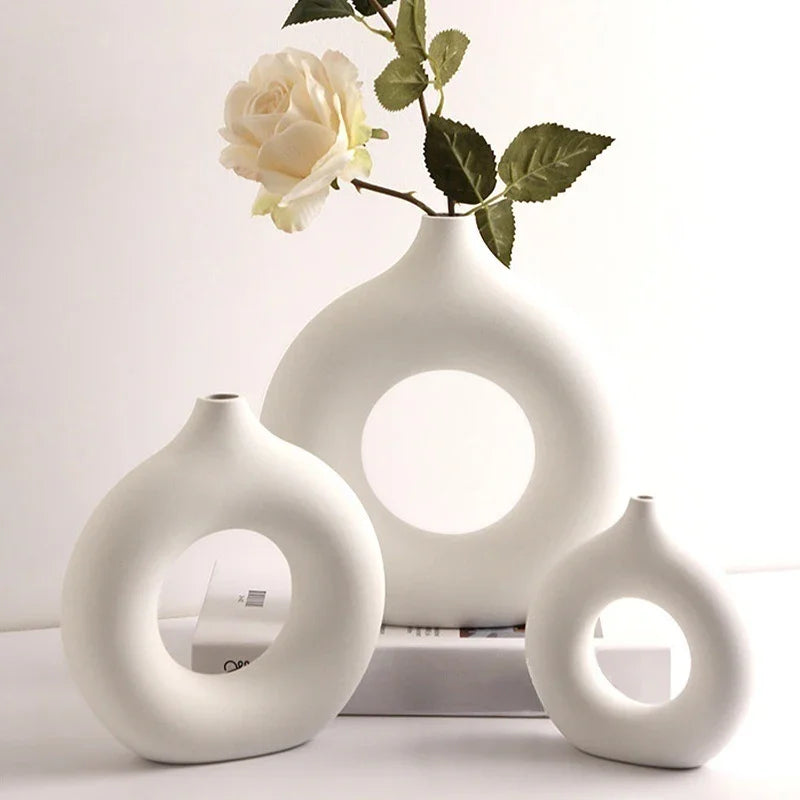 Imitation Ceramic Pure White Vase Donut Design Clean Vanilla Store