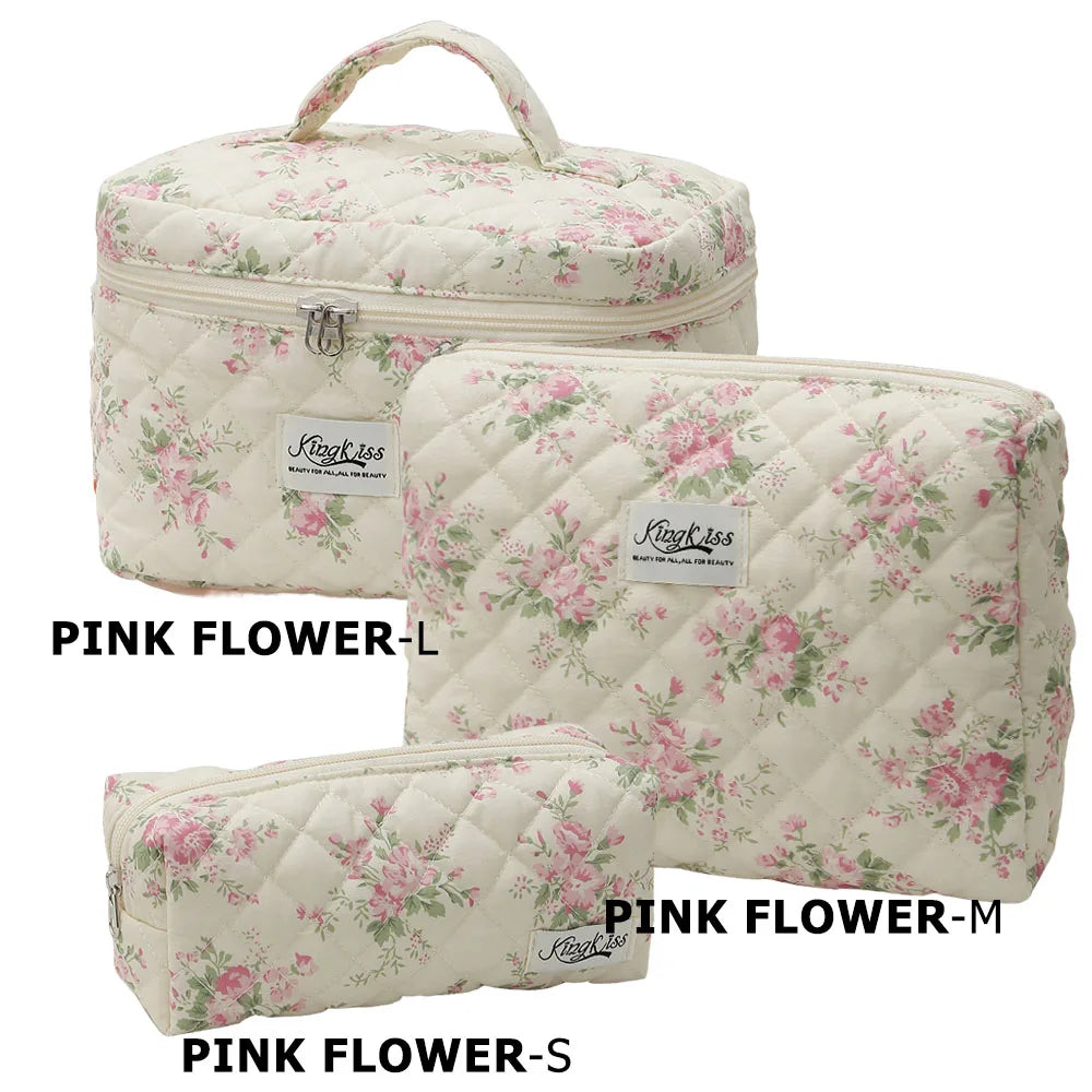 Cute Quilted Cotton Makeup Bag for Women Clean Vanilla Store