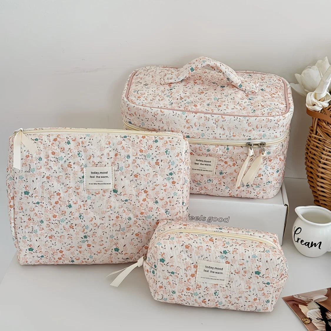 Cute Quilted Cotton Makeup Bag for Women Clean Vanilla Store