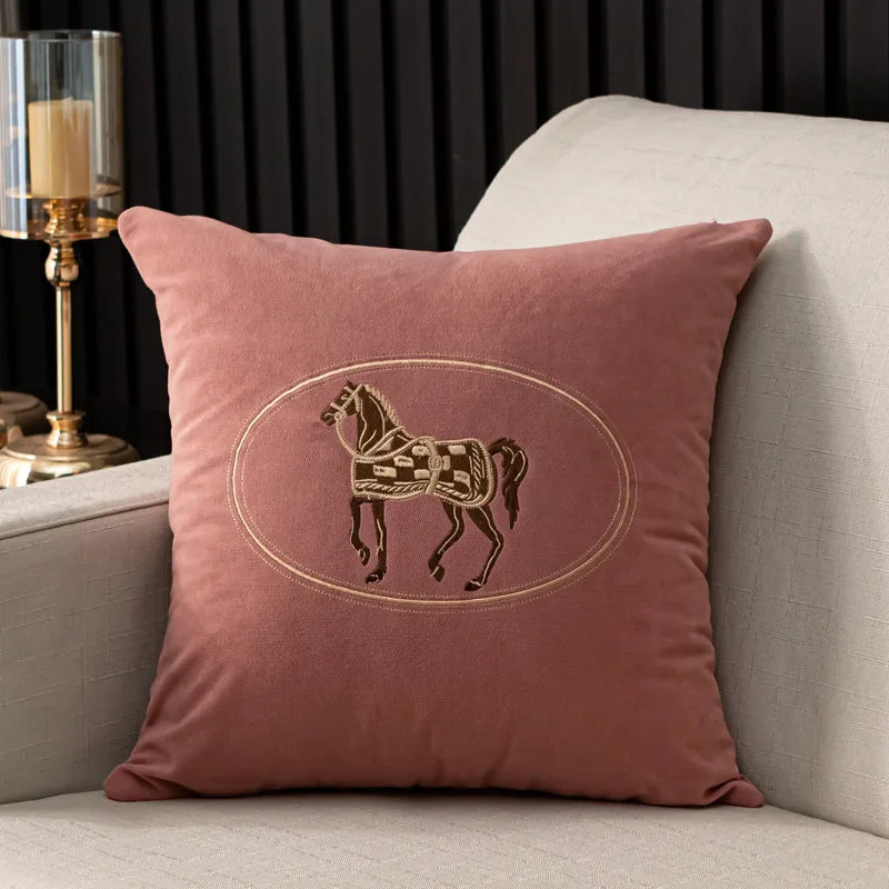 American Hand-Embroidered Cushion Cover Horse Pattern 45cm Clean Vanilla Store
