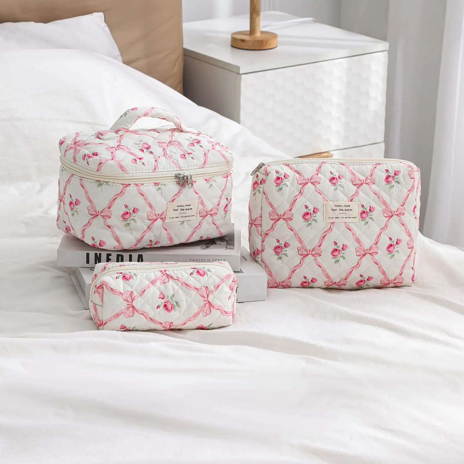 Cute Quilted Cotton Makeup Bag for Women Clean Vanilla Store