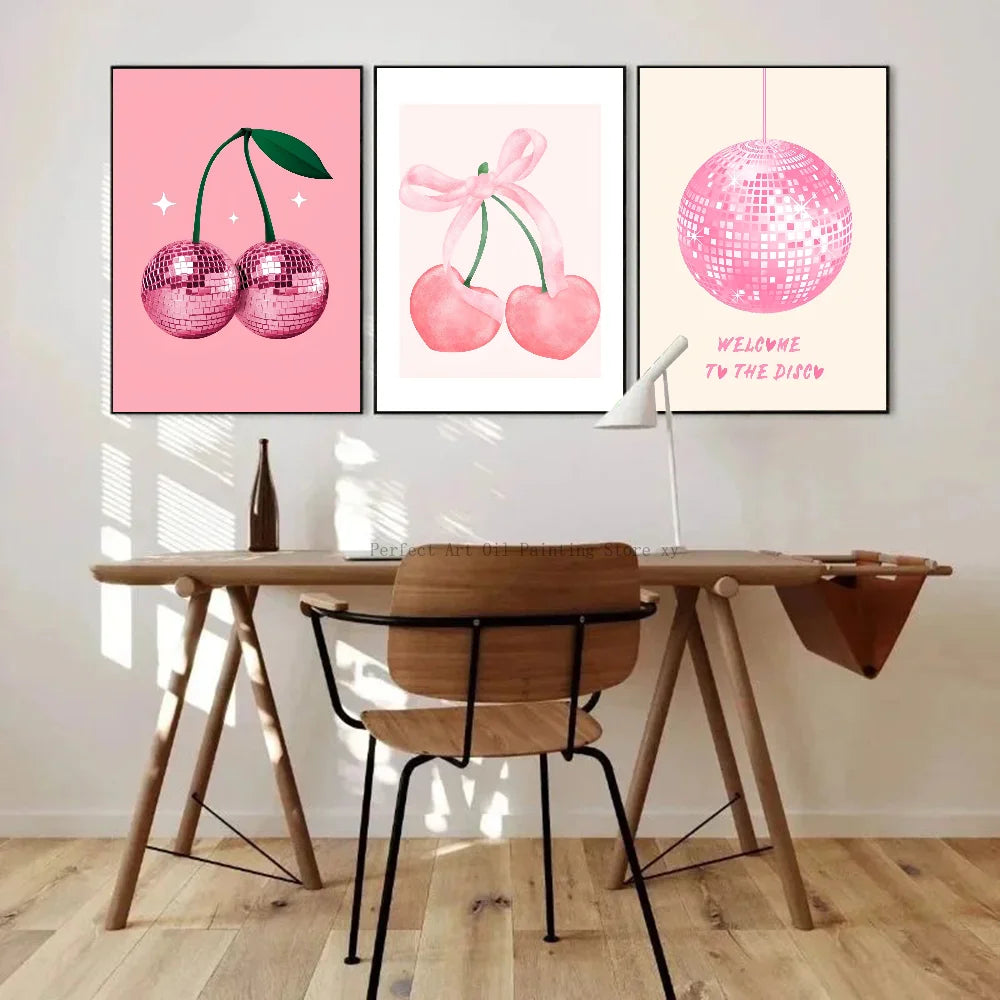 Trendy Watercolor Pink Bows Poster Art Decor Clean Vanilla Store