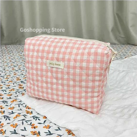 Quilted Cotton Retro Cherry Travel Cosmetic Bag Clean Vanilla Store