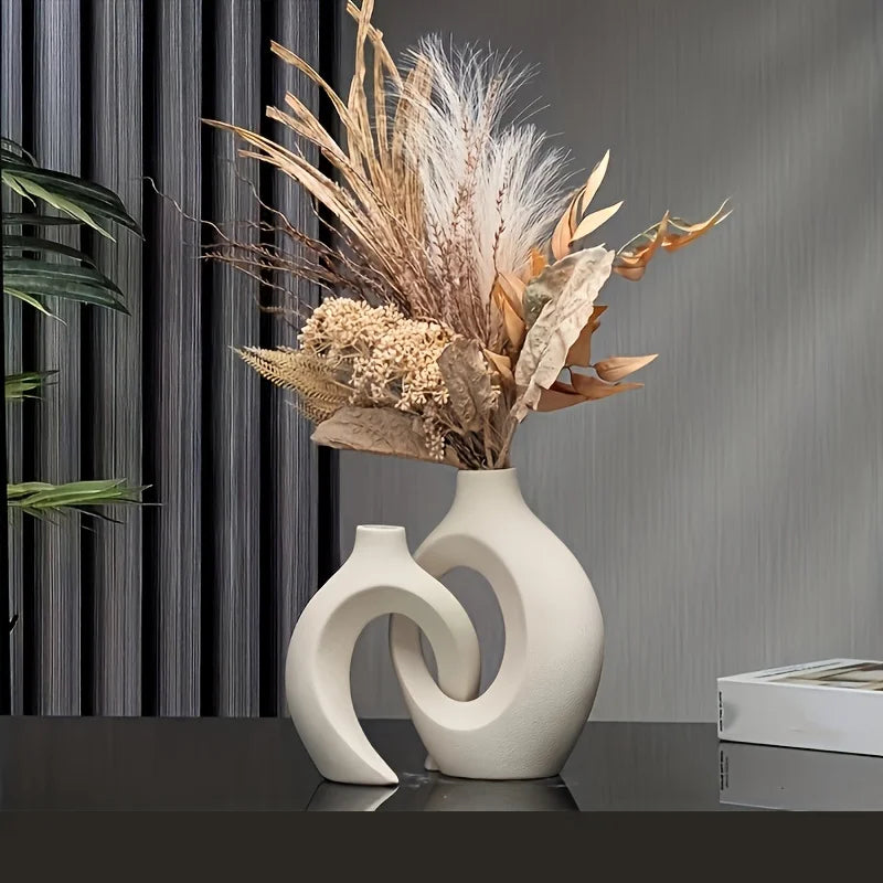 Hollow Nordic Modern Ceramic Vase Set of 2 Clean Vanilla Store