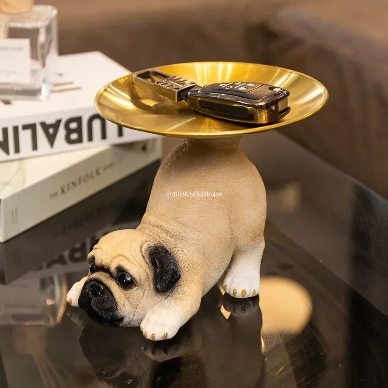 Creative Pug Statue Tray for Keys and Candy Clean Vanilla Store