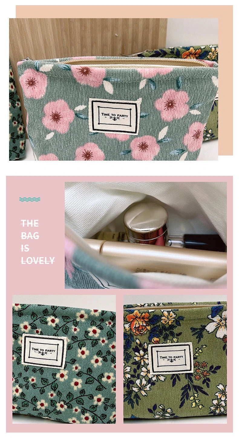 New Small Women's Cosmetic Bag with Floral Design Clean Vanilla Store