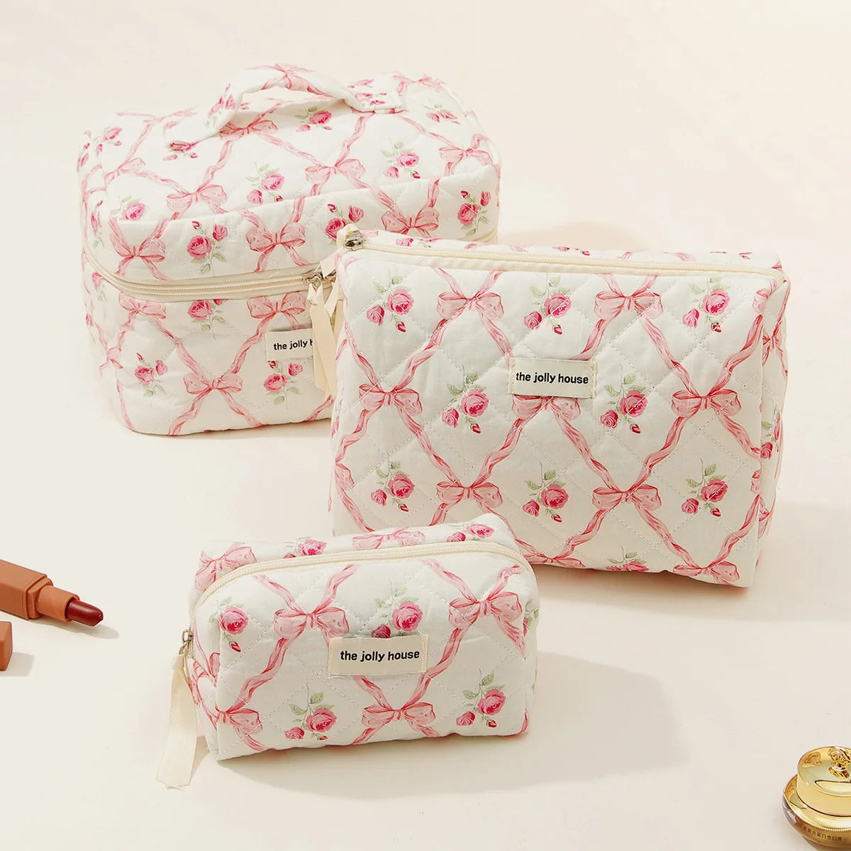 Cute Quilted Cotton Makeup Bag for Women Clean Vanilla Store