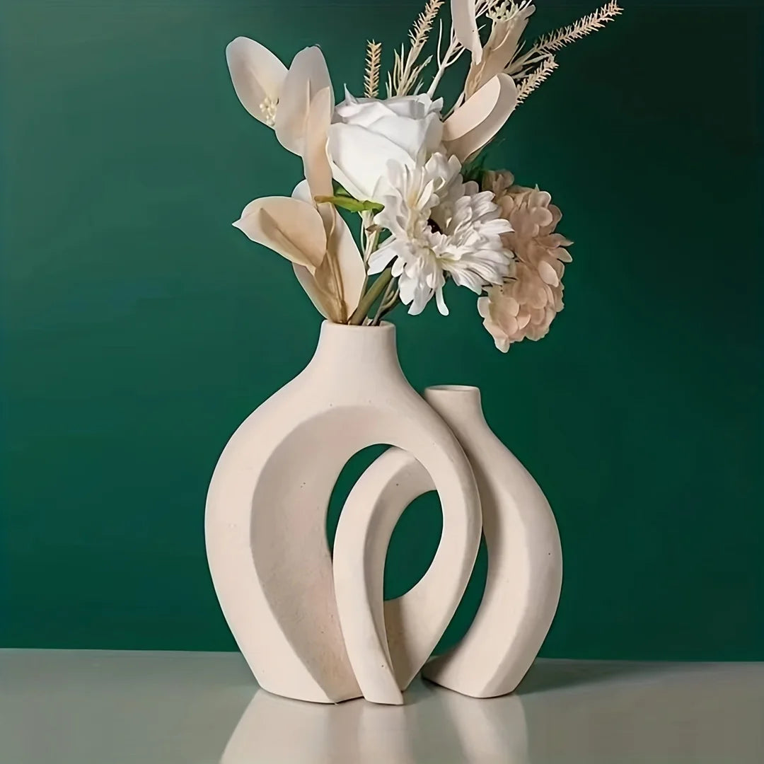 Hollow Nordic Modern Ceramic Vase Set of 2 Clean Vanilla Store