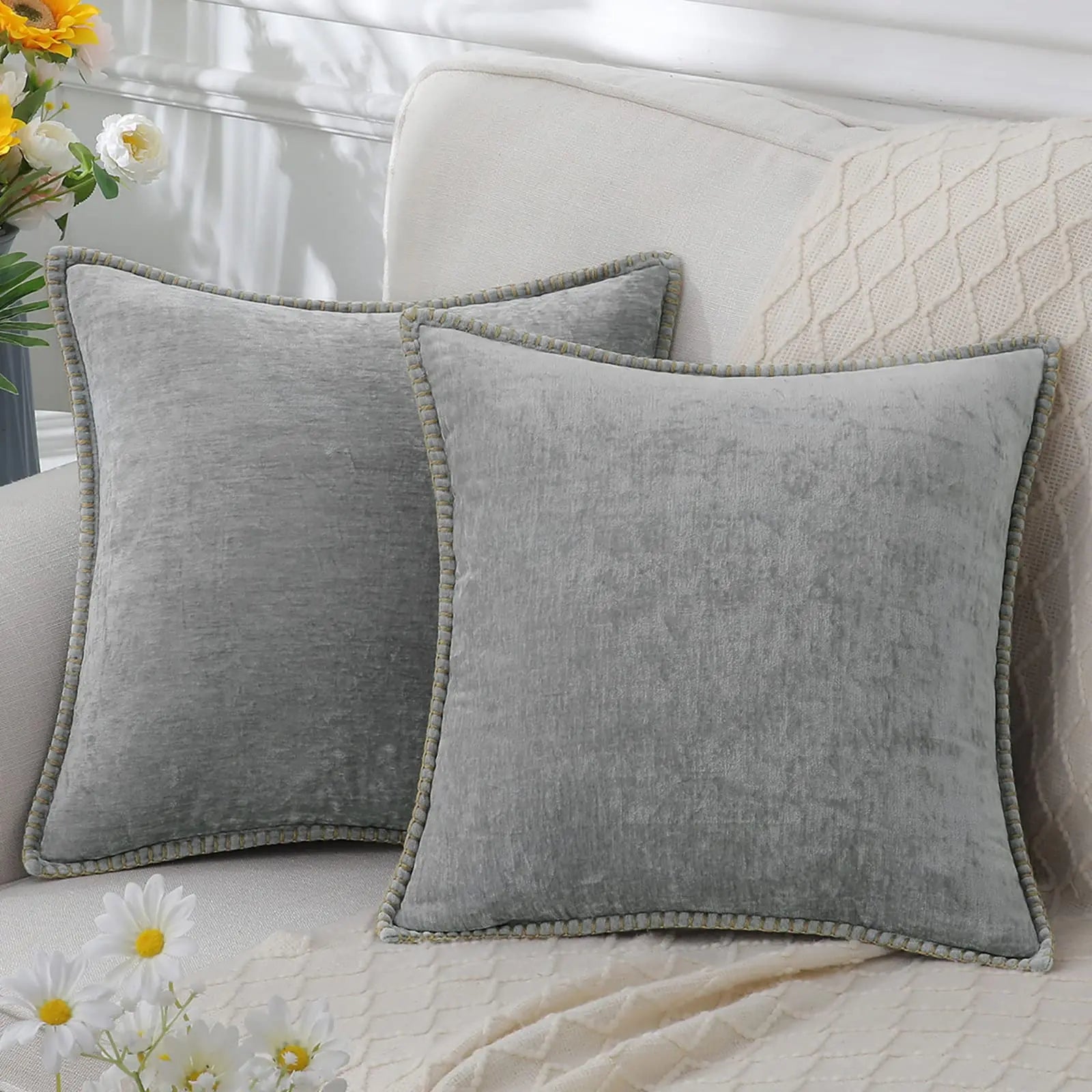 Olanly Chenille Cushion Cover 40x40cm Soft Luxury Clean Vanilla Store