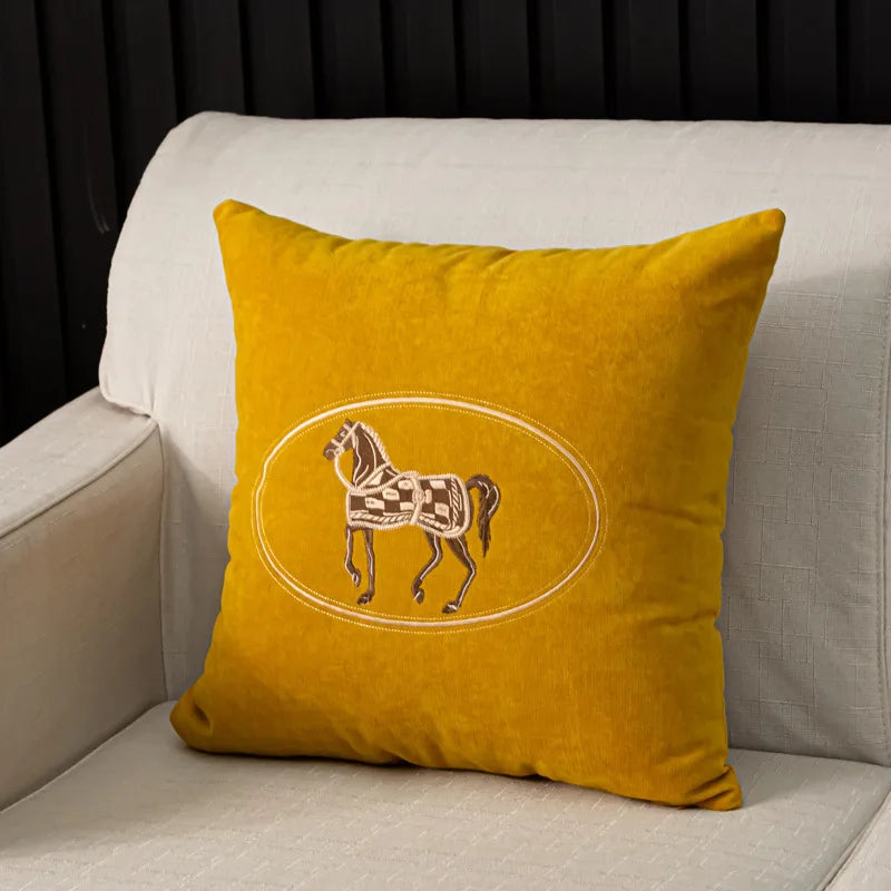 American Hand-Embroidered Cushion Cover Horse Pattern 45cm Clean Vanilla Store