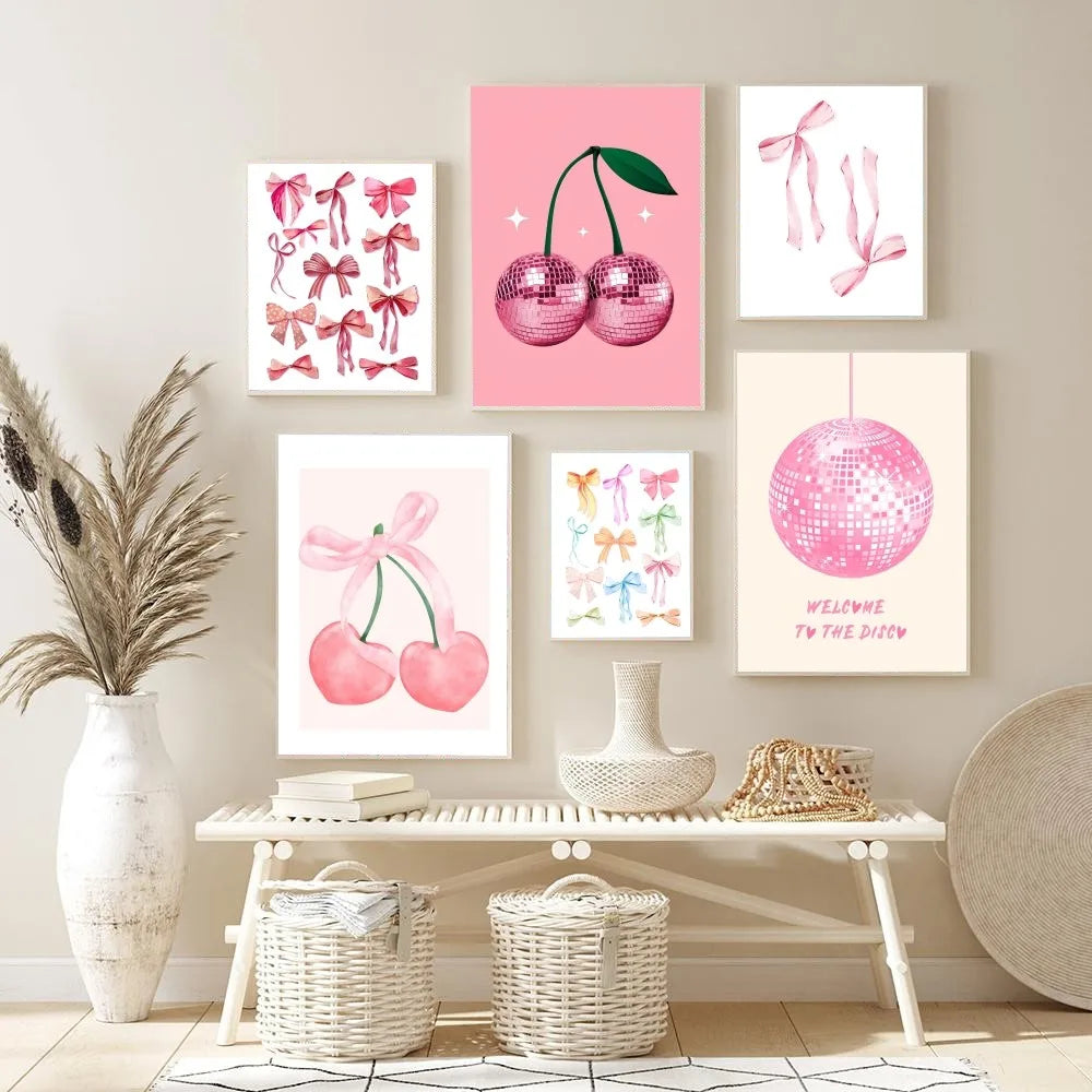Trendy Watercolor Pink Bows Poster Art Decor Clean Vanilla Store