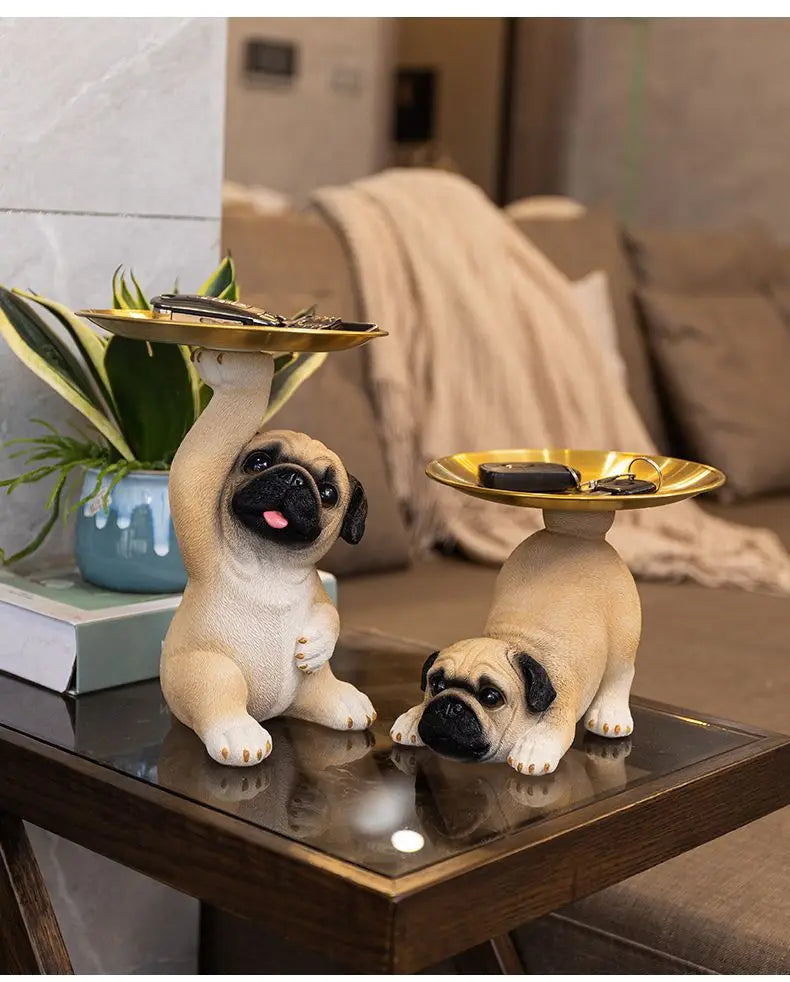 Creative Pug Statue Tray for Keys and Candy Clean Vanilla Store