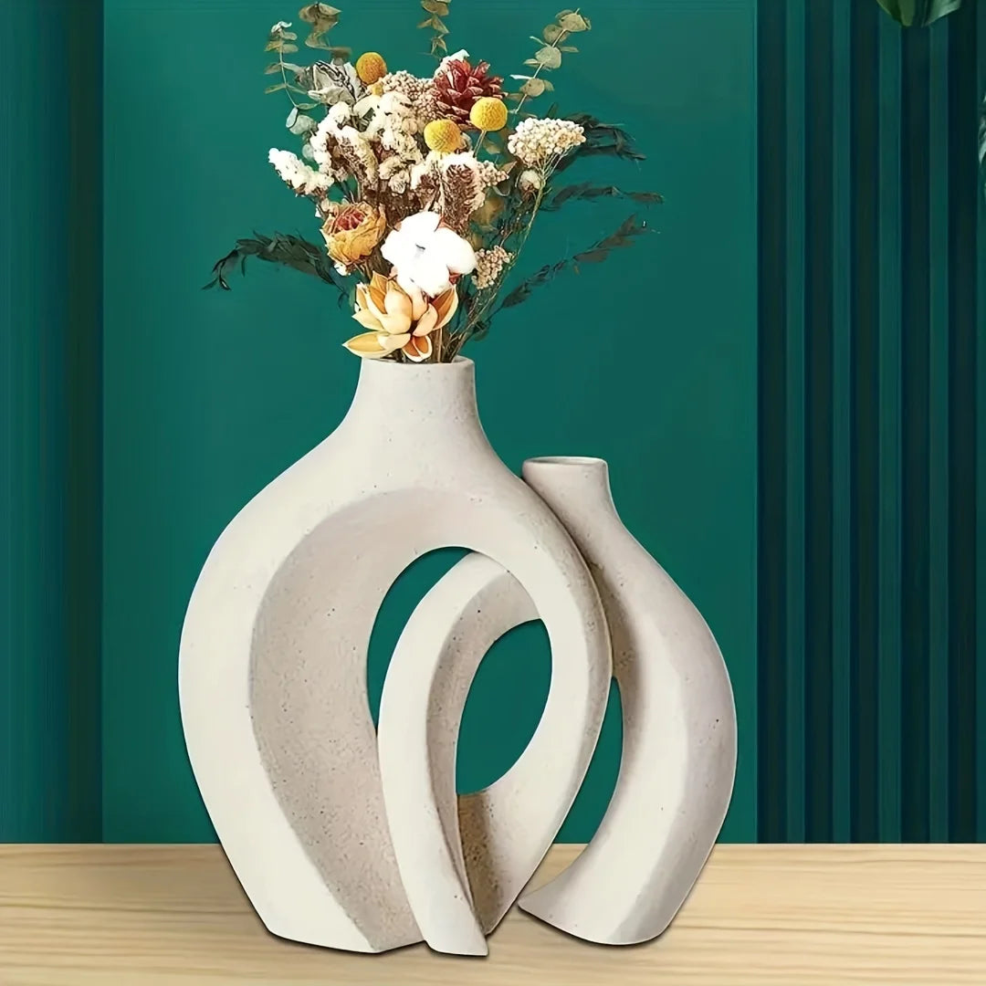 Hollow Nordic Modern Ceramic Vase Set of 2 Clean Vanilla Store