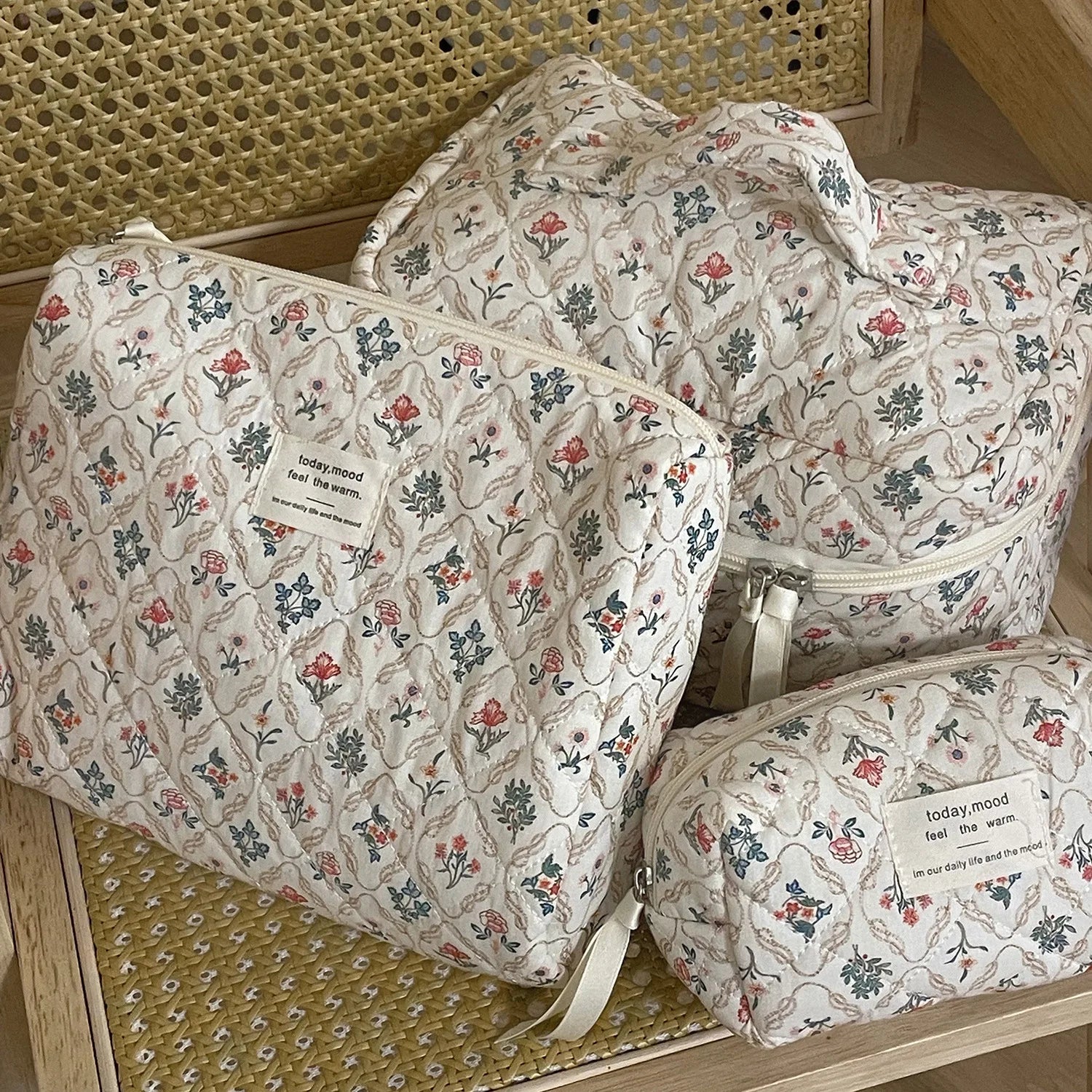 Cute Quilted Cotton Makeup Bag for Women Clean Vanilla Store