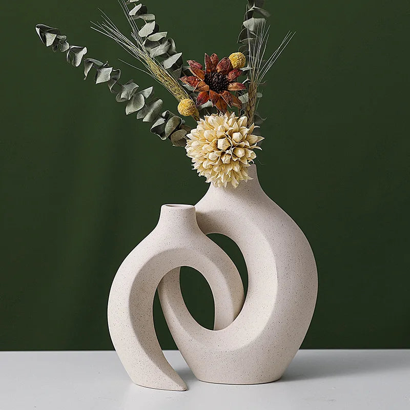 Hollow Nordic Modern Ceramic Vase Set of 2 Clean Vanilla Store