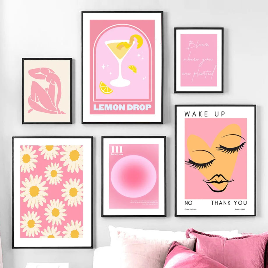 Matisse Woman Leaf Flower Drink Pink Canvas Art Clean Vanilla Store