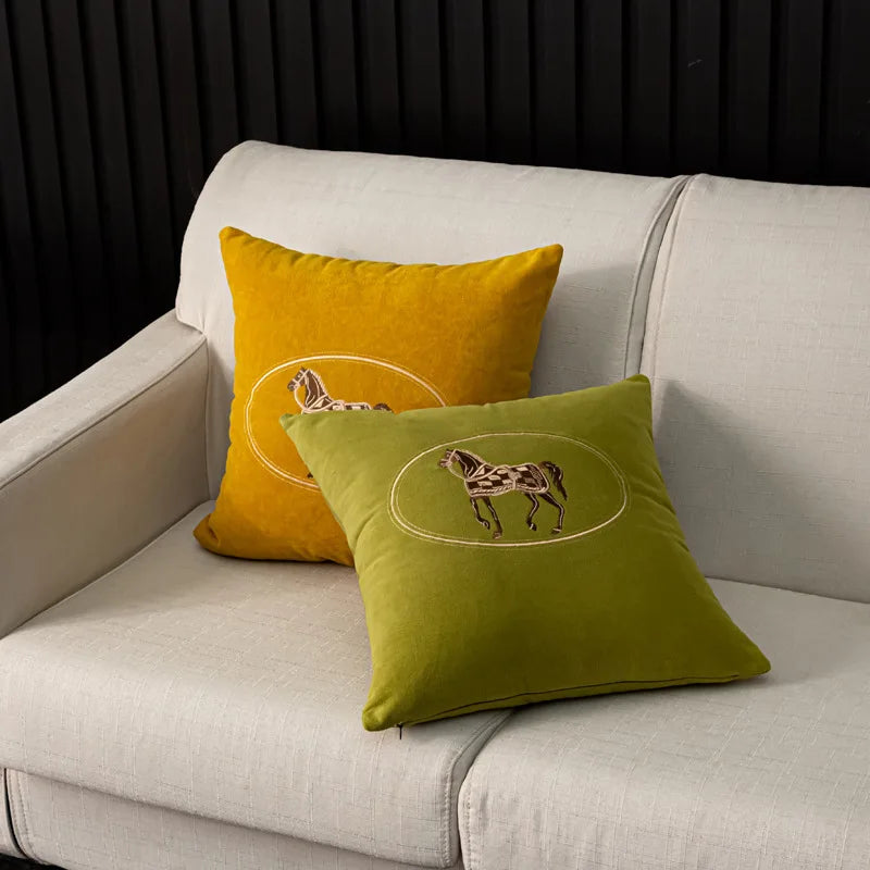 American Hand-Embroidered Cushion Cover Horse Pattern 45cm Clean Vanilla Store