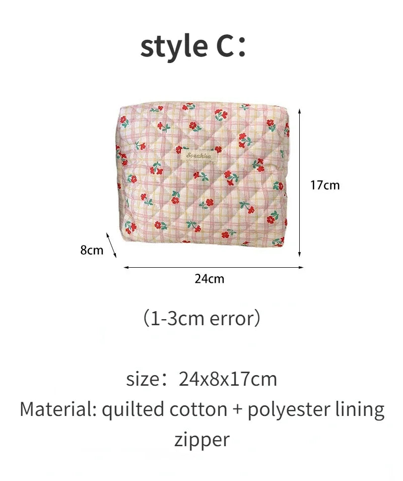Quilted Cotton Retro Cherry Travel Cosmetic Bag Clean Vanilla Store