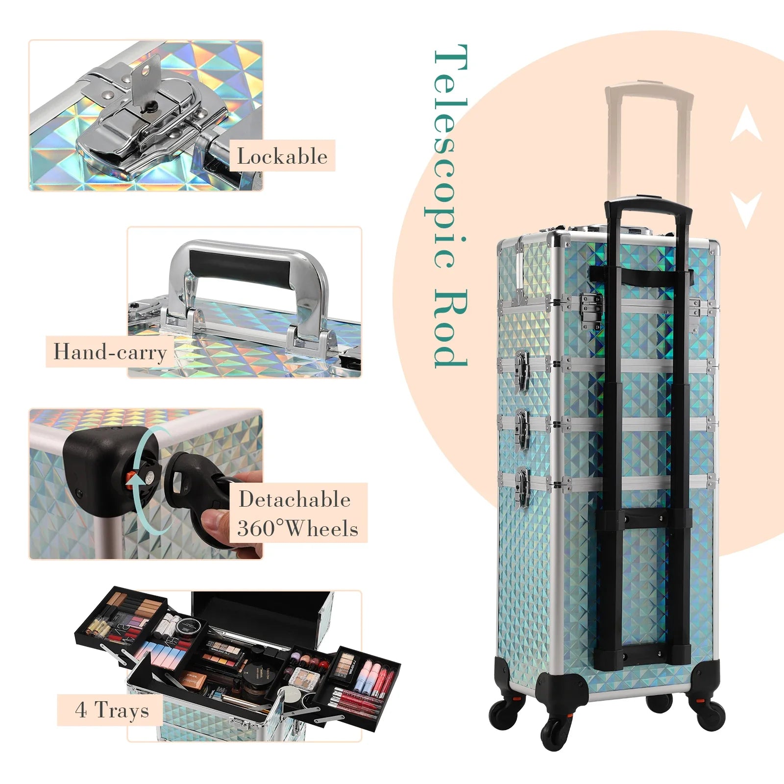 Detachable 4 in 1 Makeup Trolley Case on Wheels Clean Vanilla Store
