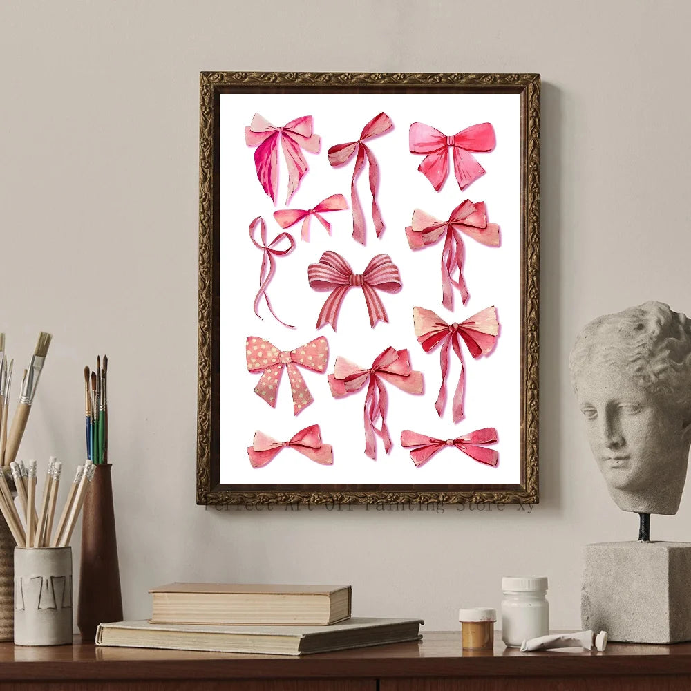 Trendy Watercolor Pink Bows Poster Art Decor Clean Vanilla Store