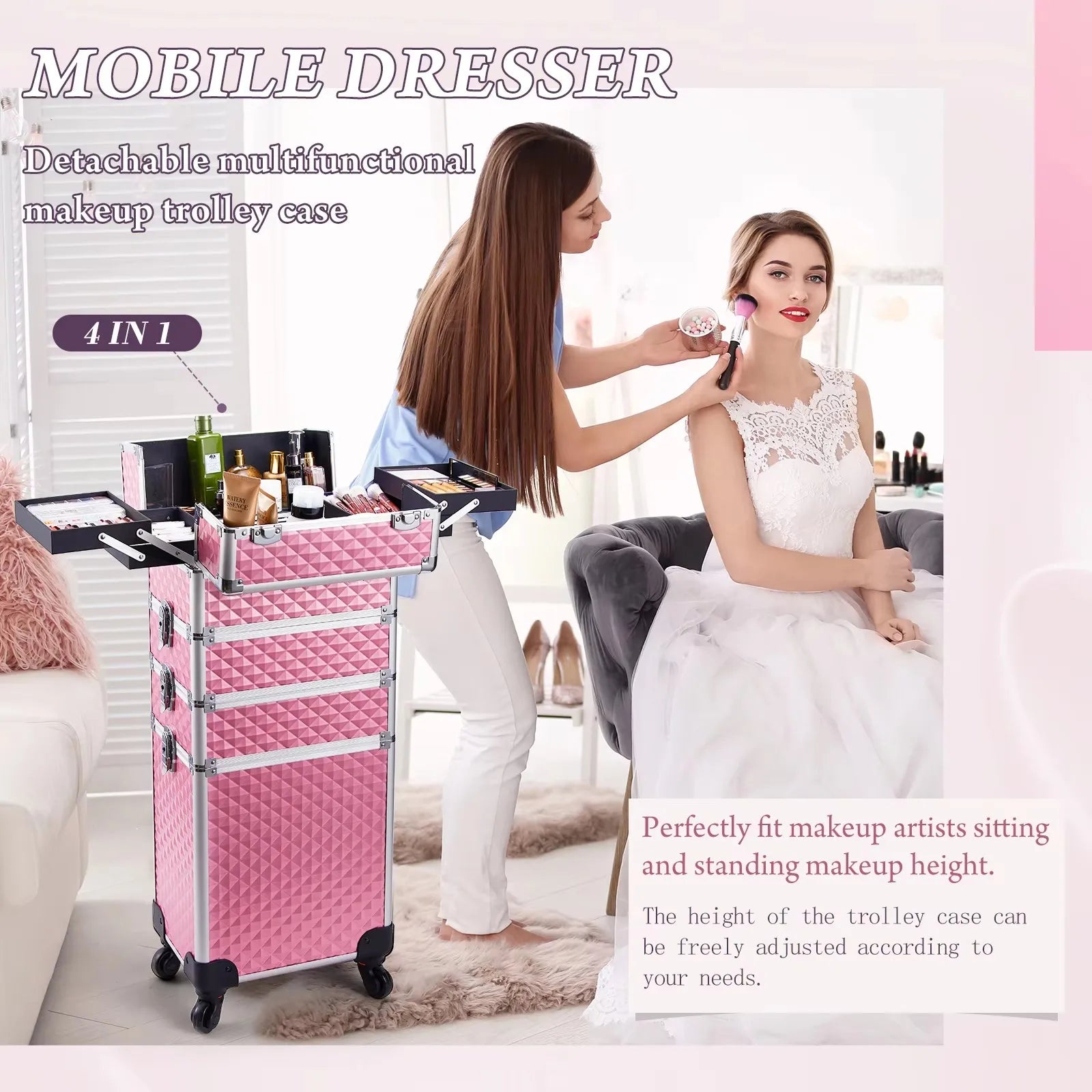 Detachable 4 in 1 Makeup Trolley Case on Wheels Clean Vanilla Store