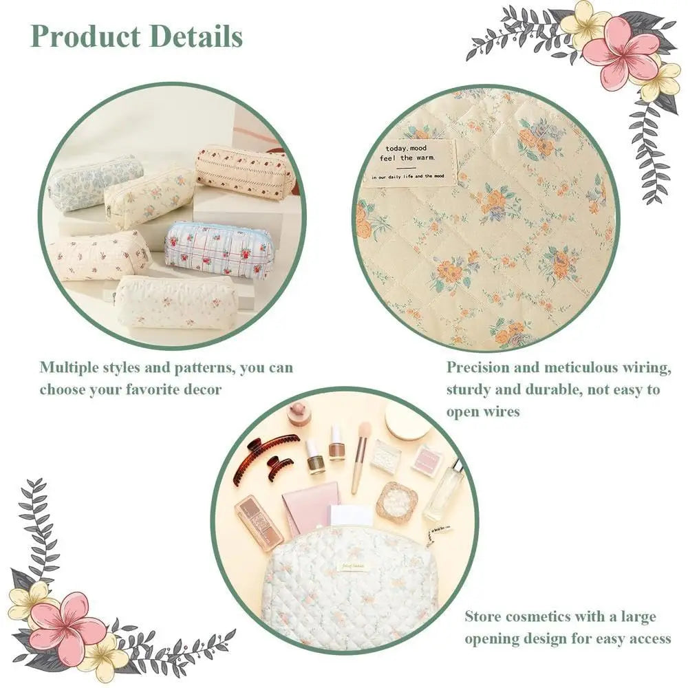 Cute Quilted Cotton Makeup Bag for Women Clean Vanilla Store