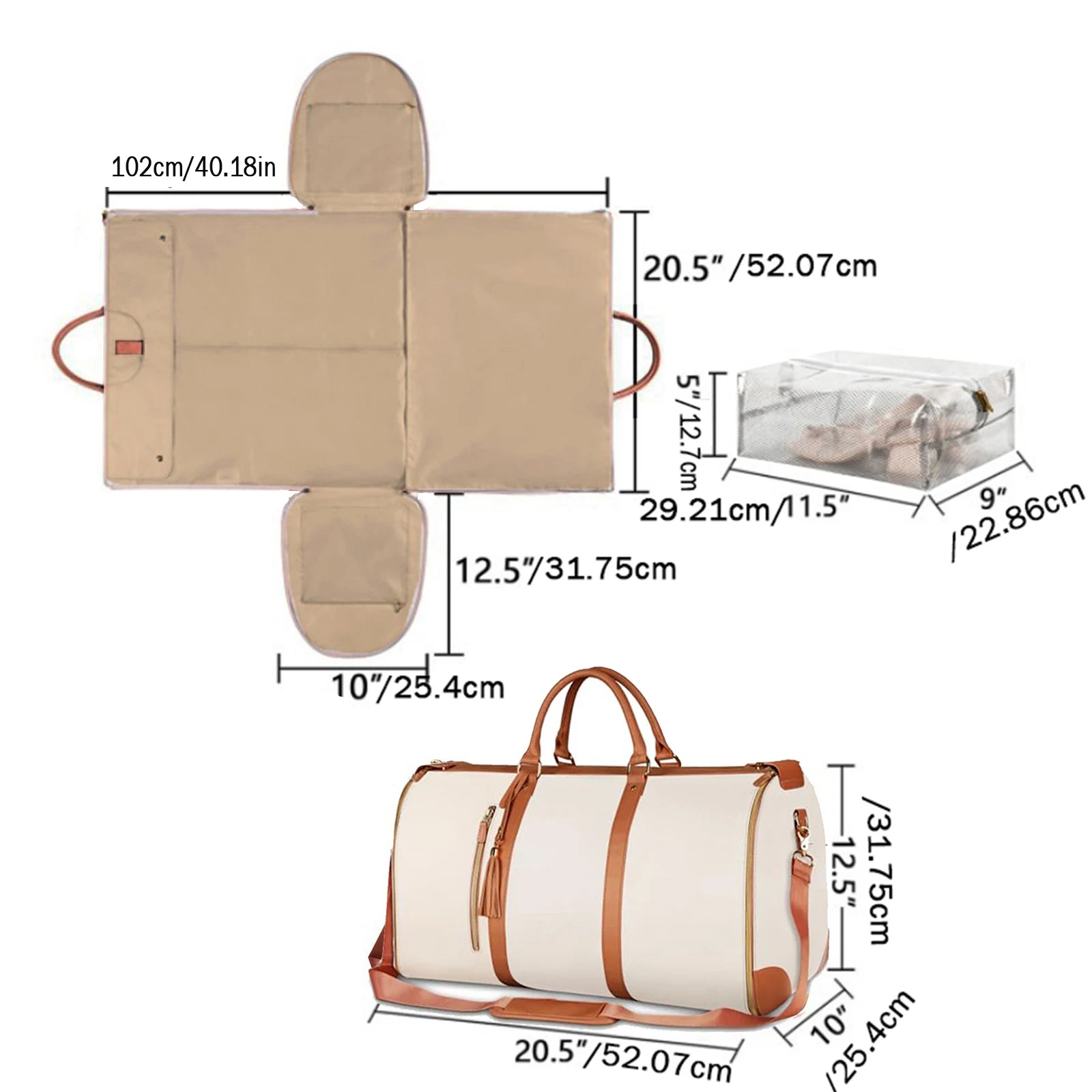 Large PU Leather Foldable Travel Duffel Bag Clean Vanilla Store