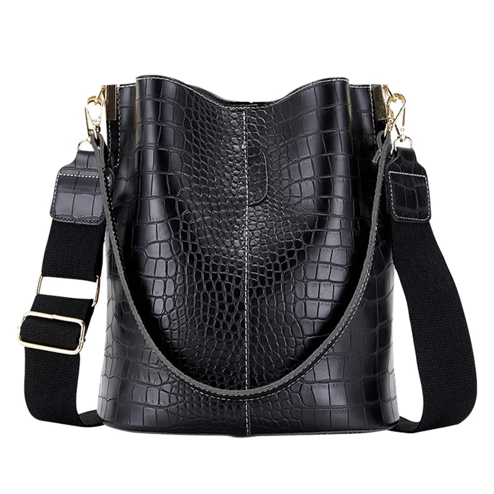 Large-Capacity Crocodile Pattern Leather Crossbody Bag Clean Vanilla Store