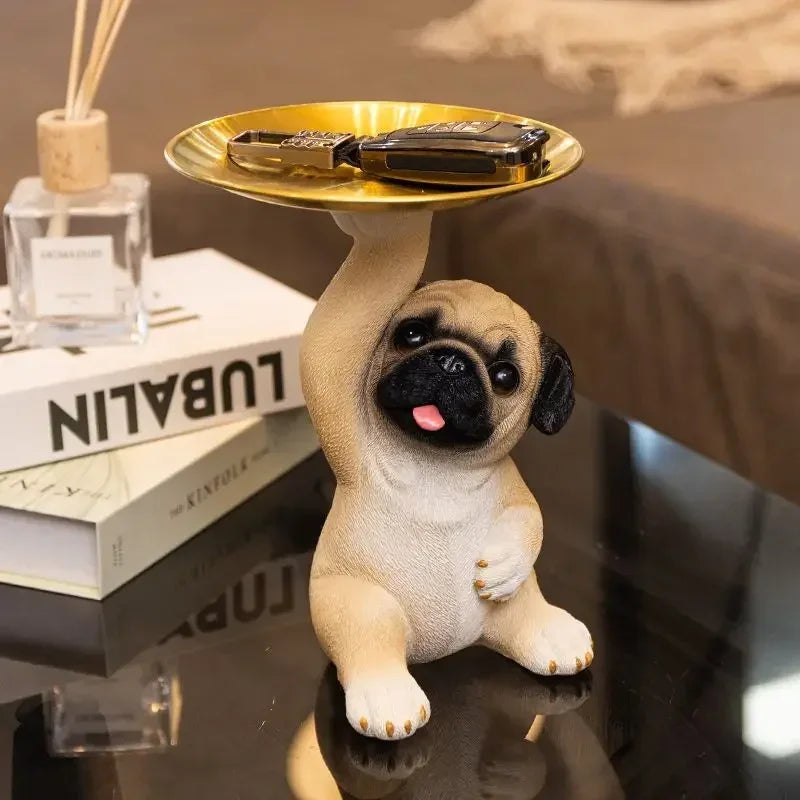 Creative Pug Statue Tray for Keys and Candy Clean Vanilla Store