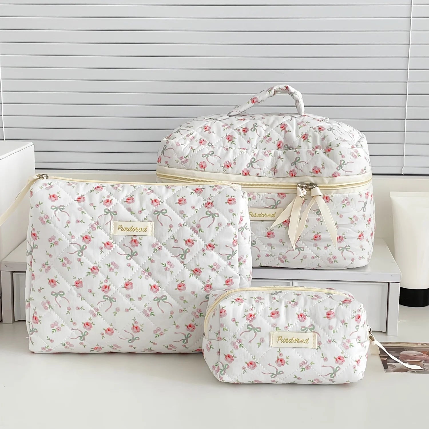 Cute Quilted Cotton Makeup Bag for Women Clean Vanilla Store