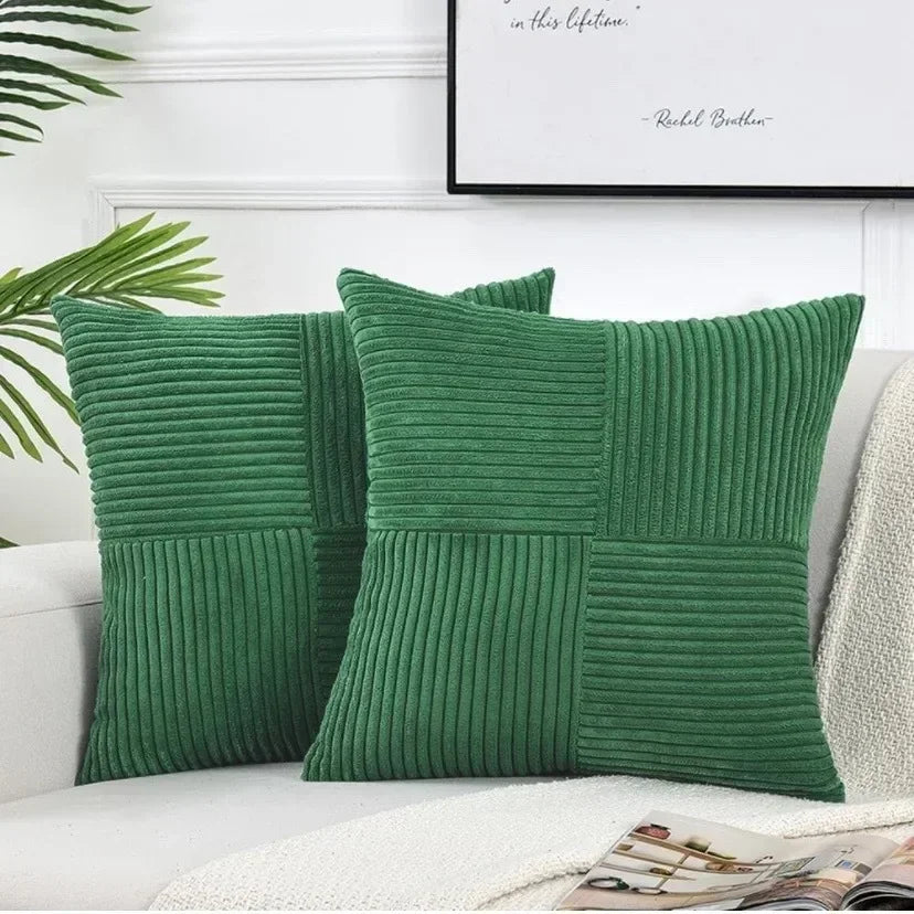 Green Luxury Corduroy Striped Cushion Covers 45x45CM Clean Vanilla Store