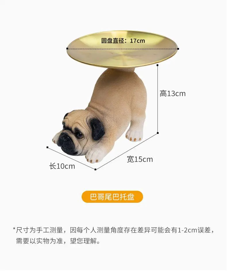 Creative Pug Statue Tray for Keys and Candy Clean Vanilla Store